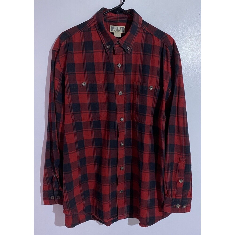 Duluth Trading Shirt Mens Large Red Black Buffalo Check Plaid Flannel Lumberjack